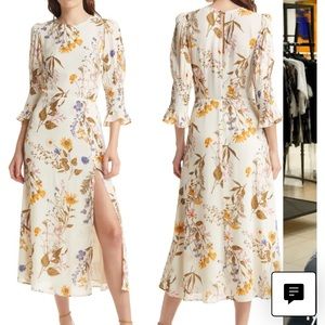 Reformation Carolena Midi Dress with Three-Quarter Sleeve and Slit